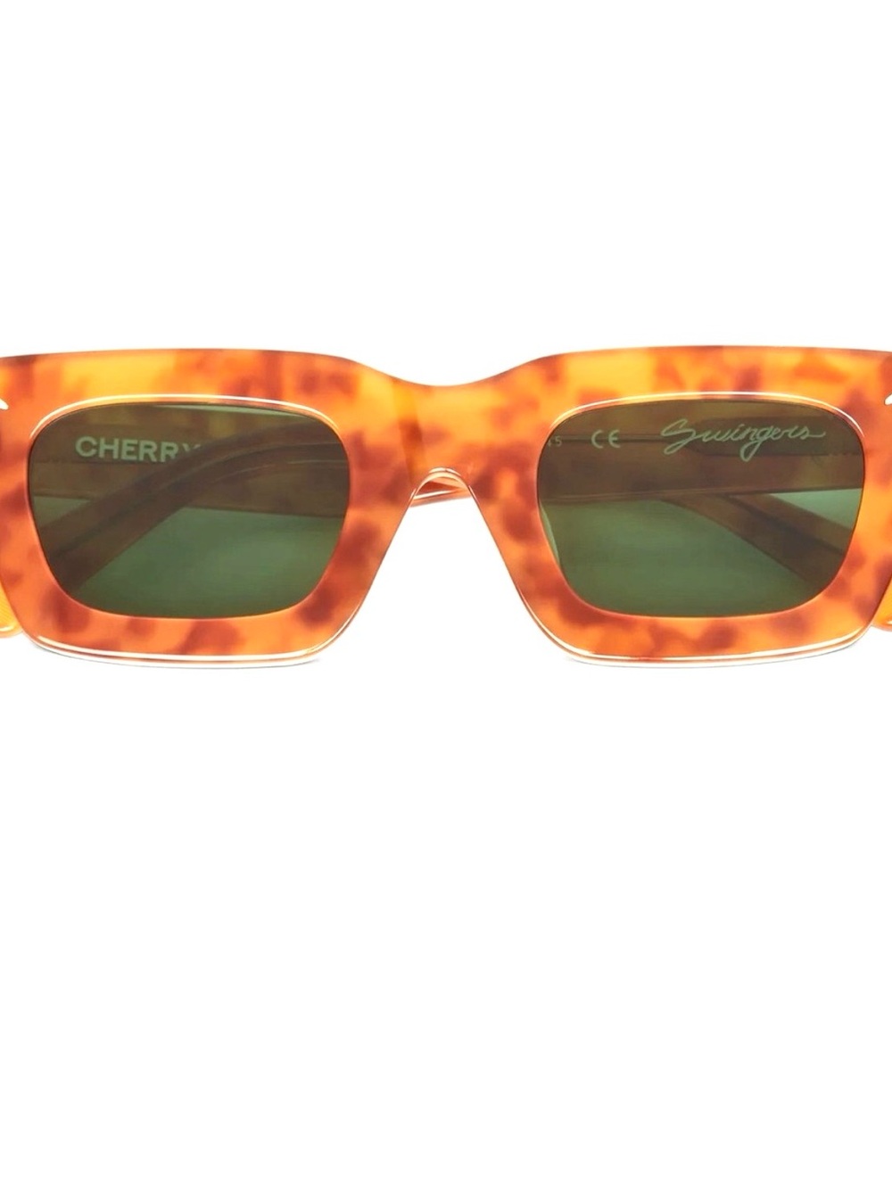 Cherry LA Tortoise Amber Rectangular Sunglasses with Green Lenses - Picture 8 of 15
